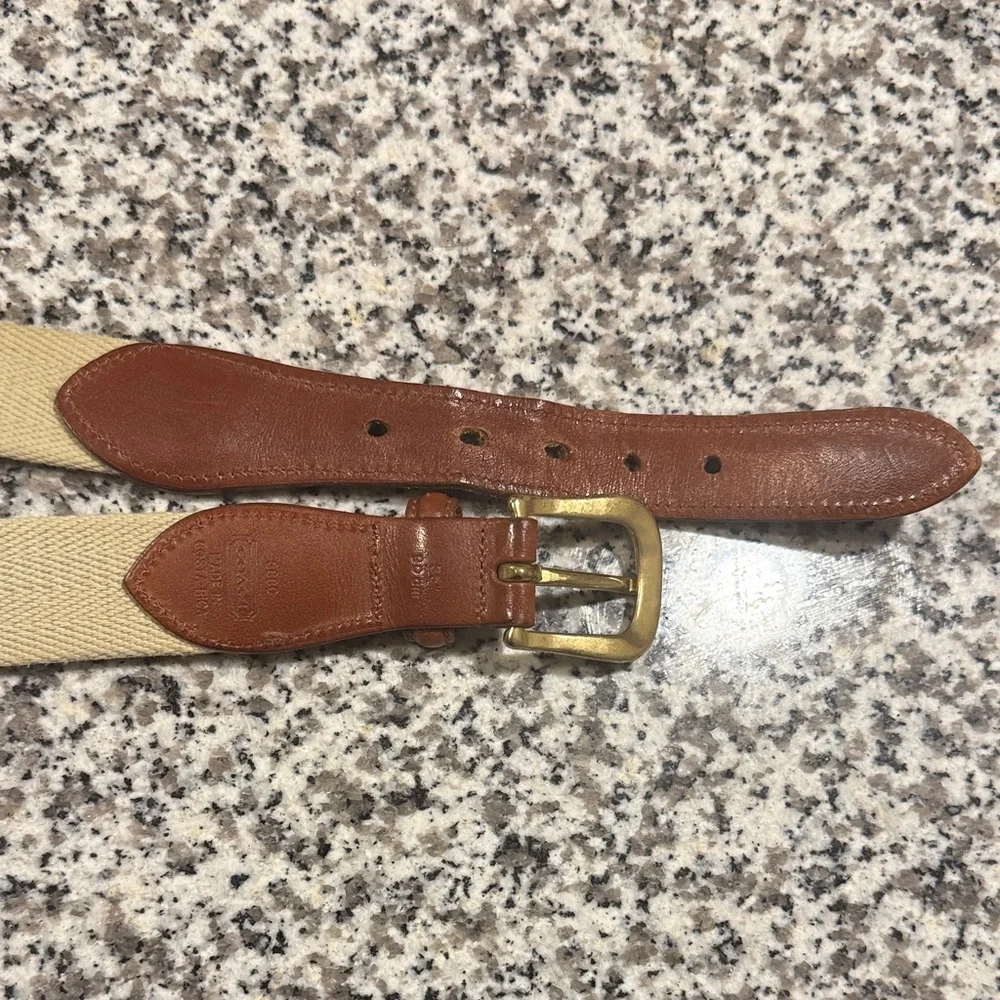 Vintage Coach Leather and Canvas Belt with Brass Buckle